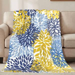 lot 2372 image: Jbofyee Blue Yellow and Navy Chrysanthemum Flowers Throw Blankets All Season Ultra Soft Warm Daisy Floral Fleece Blanket for Home Bed Sofa Couch Chair Outdoor Travel Camping 40x30 Inch