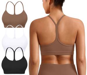 lot 2383 image: Padded Y-Back Sports Bra for Women - Racerback Low ImpactYoga Workout Top with Spaghetti Strap Pack of 2 M