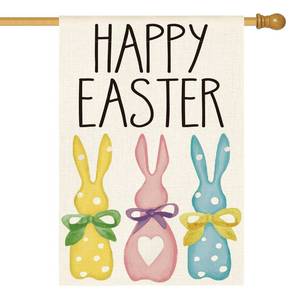 lot 2384 image: AVOIN colorlife Happy Easter Polka Dot Rabbit House Flag 28x40 Inch Double Sided Outside, Love Heart Bunny Bow Yard Outdoor Decoration Colorful