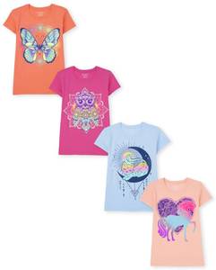 lot 2386 image: The Childrens PlaceThe Childrens Place Girls Short Sleeve Graphic T- Shirt 2-PackOWLUNIButterflyCATLarge (1012)