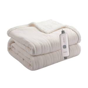 lot 3833 image: BRILLIO Electric Heated Blanket 72x84 Full Size Flannel & Sherpa - 4 Heat Settings & 10H Auto Shut Off for Safe Overnight Use, Fast Heating, Machine Washable for Bed, Couch, Office - White
