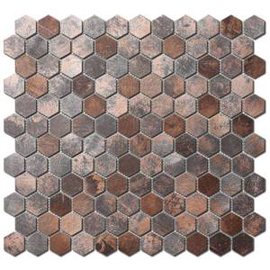 lot 4323 image: Blujellyfish Hexagon Mosaic Tile Antique Earthy Brown Metallic Textured Wall Backsplash Tile (Pack of 5 Sheets)