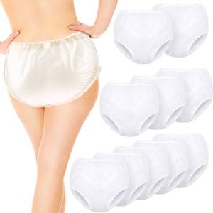 lot 4325 image: Weewooday 10 Pcs Adult Plastic Pants, Medium, White, Waterproof Incontinence Underpants, EVA Pull on Cover Pants, Leak Proof, Washable Incontinence Pants for Men and Women