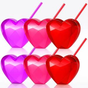 lot 4328 image: Acellegic 6 Pcs Heart Shape Cup with Lid & Straw Reusable Disco Plastic Cup Gift 20 oz Pink Red Heart Drinking Cocktail Tumbler for Birthday Wedding Bachelorette Bridal Shower Party Favors Supplies