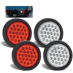 lot 4332 image: LIGBT 4PCS 4 Inch Round Led Stop Turn Tail Brake Backup Reverse Lights 2 Red and 2 White 4 led Trailer Tail Lights Waterproof 24 LED for Trailer Boat Truck RV