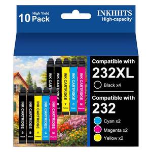lot 4381 image: for 232XL Ink Cartridges Latest Upgrade (10-Pack) Remanufactured for Epson 232XL Ink Cartridges Combo Pack Work with Epson Printer XP-4200 XP-4205 WF-2930 WF-2950, 4 Black 2 Cyan 2 Magenta 2 Yellow