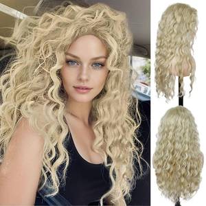 lot 4394 image: GNIMEGIL 26 Inch Long Blonde Curly Wigs for Women Golden Wig Wavy Synthetic Wig Heat Resistant Looking Natural Hair Halloween Costume for Girls Cosplay