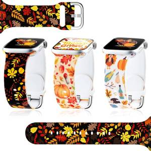 lot 4402 image: Fall Silicone Band Compatible Apple Watch Thanksgiving 3 Packs 38mm 40mm 41mm Women,Blingbrione Autumn Season Holiday Maple leaf Pumpkin White Black Wristband Strap for iphone Watch Series Ultra 8 7