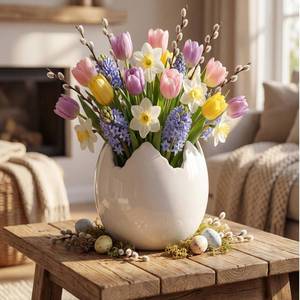 lot 9015 image: Leinuosen 6.7 Inch Ceramic Easter Egg Vase, Large White Eggshell Flower Planter Pot, Spring Decorative Plant Bowl Flower Vase for Easter Spring Farmhouse Home Garden Office Decorations Gifts (Solid)