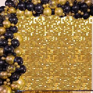lot 9025 image: 24PCS Gold Shimmer Wall Backdrop Gold Sequins Backdrop Decoration Panels, Photo Backdrops for Birthday, Anniversary Wedding Engagement Decoration