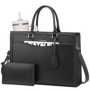 lot 9035 image: LOVEVOOK Laptop Tote Bag for Women, Leather Office Work Bag Briefcase fit for 15.6 inch Laptop, Large Teacher Computer Bag Handbag,2pcs Set LeatherBlack