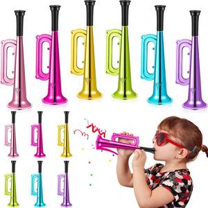lot 9038 image: Poen 12 Pcs Toy Trumpet Kids Mini Metallic Trumpet Parties Musical Blow Horn Instruments Plastic Noise Makers for Kids Events Party Favors Music Class Stage Props 7 Inch Easter Day(Colorful)