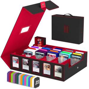 lot 9043 image: Trading Card Storage Box, 5 Row Card Deck Case with Commander Display & Portable Handle, 4200 Card Deck Boxes Compatible for MTG TCG Magic Cards, 30 Divider, 8 Supporters, 1 Dice Tray (Black & Red)