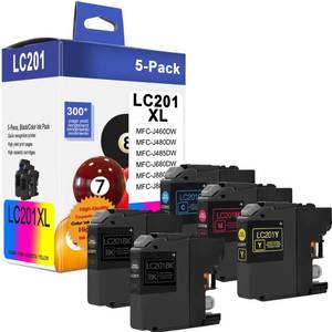 lot 10005 image: LC201 (LC-201) Color (BKCMY) Ink Cartridge 5-Pack (Includes 2 LC201BK, 1 LC201C, 1 LC201M,1 LC201Y) - LC203 Ink Cartridge Replacement for Brother MFC-J460DW MFC-J480DW MFC-J485DW MFC-J880DW Printer