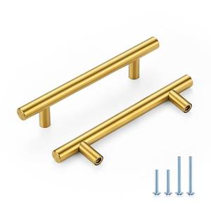 lot 10027 image: HOME EDIT Brushed Brass Cabinet Handles 4 Inch Hole Spacing, Stainless Steel Drawer Pulls for Cabinets, Kitchen, Bathroom, Dresser 5 Pack
