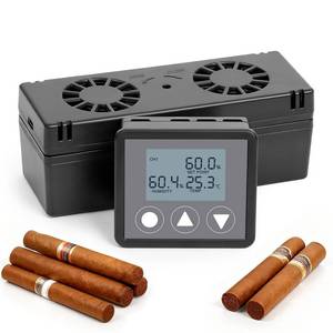 Electric Cigar Humidifier for Cigar Humidor Box - Dual-Fan Sensor-Controlled + LCD Humidity & Temperature Display, Multi-Device Connection Supported, for 40-180 Cigars 1V1