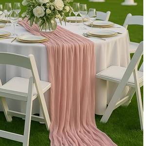 lot 10476 image: 10FT Dusty Pink Cheesecloth Table Runner �� 120 Inch Blush Gauze Table Decor for Baby Girl Shower, Bridal Brunch, Mother��s Day, or Romantic Vintage Party Setup