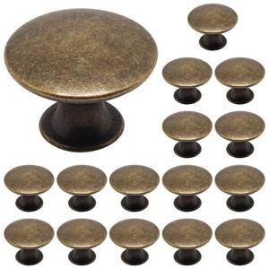 lot 10480 image: SWZHAI 16 Pack Antique Brass Cabinet Knobs, Round Dresser Knobs Kitchen Drawer Knob, Single Hole Cupboard Door Knob Dresser Drawer Pulls Handles