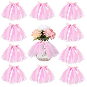 lot 10482 image: Tatuo 12 Pieces Mini Tutu Table Skirt Wine Bottle Cover Tutu Skirt Tulle Vase Skirt Decor Garland Centerpieces for Wedding Baby Shower Cake Dessert Birthday Party(Pink and White)