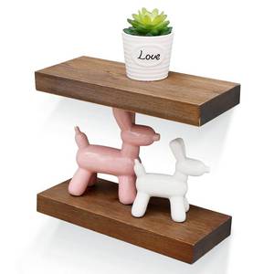 lot 11742 image: WELLAND Bradley Floating Shelves Handmade Wood Wall Shelf Set of 2,Tudor Oak Wall Mount Shelf (Set of 2, 12 inch)