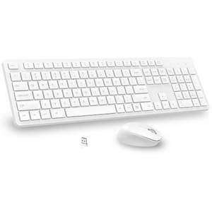 lot 11757 image: LeadsaiL White Wireless Keyboard and Mouse Combo, Full-Sized Ergonomic Computer Keyboard, 2.4GHz USB Cordless Keyboard Silent Mouse Set, 12 FN Shortcuts for Windows MacOS Laptop Computer