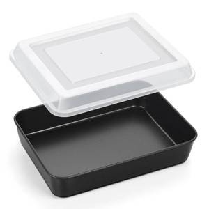 lot 11762 image: P&P CHEF Toaster Oven Pan with Lid, Nonstick Cake Lasagna Pan Rectangular Tray for Baking Roasting Storing, Stainless Steel Core & Plastic Cover, Oven & Freezer Safe, (10.5 Inch, 2Pcs)