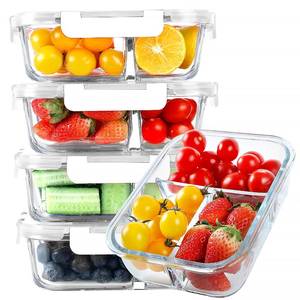 lot 11772 image: KOMUEE Glass Meal Prep Containers 3 Compartments, 5 Pack 36 oz, Glass Food Storage Containers with Lids, Airtight Lunch Bento Box, Portion Control, Freezer and Microwave Safe, White