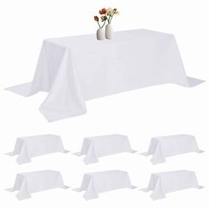 lot 11775 image: luccido 6 Pack Rectangle Tablecloth 90 x 156 Inches White Table Cloth Stain and Wrinkle Resistant Washable Polyester Fabric Table Cover for Party, Wedding and Banquet Decoration