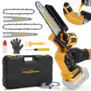 lot 11777 image: TREXEEN Mini Chainsaw for Dw Battery 20V MAX,8-Inch and 6-Inch 2-IN-1 Cordless Mini Chainsaw,Brushless Chain saw 20v for Wood Cutting, Tree Trimming (Battery Not Included) Damaged