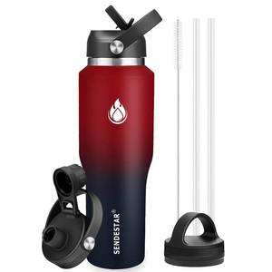 lot 11780 image: SENDESTAR 40oz Water Bottle Wide Mouth Stainless Steel Vacuum Insulated Double Wall with Straw Lids Fit in Any Car Cup Holder
