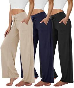 lot 12181 image: TNNZEET 3 Pack Womens Wide Leg Pants with Pockets - Casual Loose Yoga Trouser Pants Sweatpants Palazzo Lounge Pajama Pants