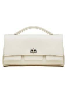 lot 12183 image: Leather Shoulder Bag for Women Trendy Crossbody Handbag with Top Handle White