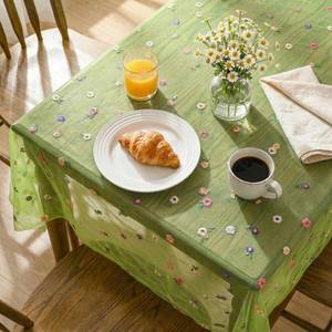 lot 12192 image: Horaldaily Green Embroidery Floral Spring Summer Gauze Tablecloth 60�84 Inch Rectangular, Wildflower Seasonal Tulle Table Cover, Garden Party Decor for Wedding, Party, Holiday Dining