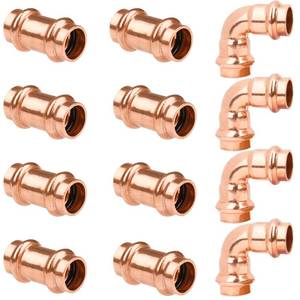 lot 12196 image: WHK 12 Copper Press Propress x 12 Pro Press Coupling Adater Fittings 8 Packs with 90 Degree Elbow 4 Packs use for Connect From Cooper to Cooper Pipe(Lead-Free,No Stop)