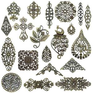 lot 12199 image: metulip 120Pcs Antique Bronze Filigree Connectors Tibetan Metal Filigree Charms Pendants Links Vintage Filigree Embellishments for Craft DIY Earrings Hairpin Necklace Jewelry Making