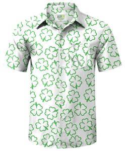 lot 12221 image: Men Saint Pattys Bowling Shirt Classic Shamrock Button Up Shirt Irish Three Leaf Clover Green Button Shirt L