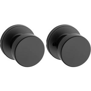 lot 12242 image: Kwikset Pismo Interior Passage Door Knob, Handle For Closet and Hallway Doors, Non-Locking Doorknob in Matte Black, with Microban Protection