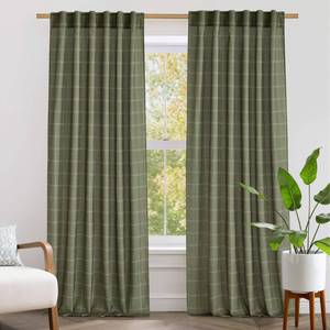 lot 12246 image: NICETOWN Linen Plaid Curtains Modern Window Panels Moss Green Check Tartan Light Filtering Curtains for Living Room Bedroom, Rod Pocket Back Tab, 2 Panels, 52 inch Wide x 84 inch Long