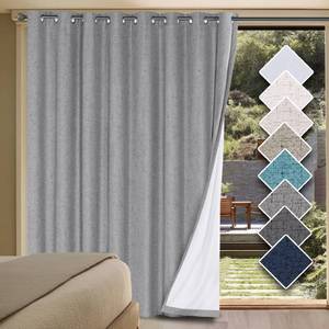 lot 12255 image: H.VERSAILTEX Linen Blackout Curtains Durable Thick Textured Linen Look 100% Blackout Patio Door Curtain Anti Rust Grommet Extra Wide Sliding Door Curtain Panel, W100 x L84 inch - Dove Gray