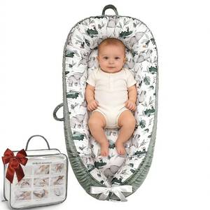lot 12257 image: Baby Lounger-Breathable and Soft Organic 100% Cotton, Portable Infant Lounger with Removable Lounger Cover, Baby Nest Lounger for Newborn - Green Zoo