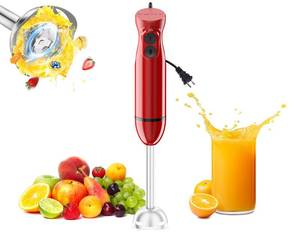 lot 12258 image: Bonsenkitchen Hand Blender, Immersion Blender with 2 Mixing Speed, Portable Electric Handheld Stick Mixer with Stainless Steel Blades for Soup, Smoothie, Puree, Baby Food, Red Turns On