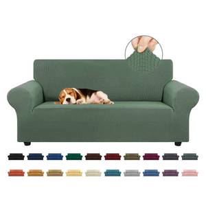 lot 13205 image: KEKUOU Stretch Loveseat Sofa Cover Slipcover,Couch Covers for 2 Cushion Couch Sofa (55-78) Furniture Protector Sofa with Elastic Bottom for Kid,Dog. Jacquard Small Checked (Medium,Greyish Green)