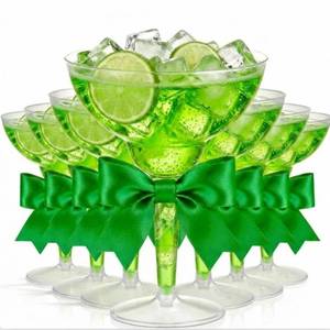 lot 13211 image: LemonRoad 24 Sets Clear Plastic Martini Glasses with Green Bows, 12oz Disposable Plastic Margarita Cocktail Cups for Wine, Martini, Champagne for St.Patricks Day