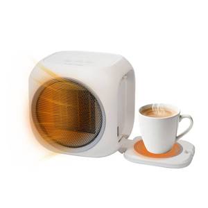 lot 13216 image: FANNIVERSE Space Heater with Mug Warmer, Electric Space Heaters for Indoor Use with Thermostatc, Candle Warmer Pate for Bedroom, Office, Large Room Use