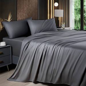 lot 13217 image: Shilucheng 4 Piece King Sheet Sets, Cooling Sheets, Blend Rayon Derived from Bamboo, Deep Pocket Up to 16, Breathable & Soft Bed Sheets, Hotel Silky Bedding Set, Dark Grey