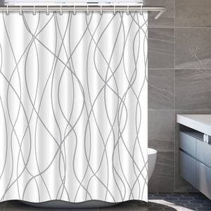 lot 14320 image: Punkray Grey and White Striped Polyester Shower Curtain for Bathroom with Hooks, Weighted Hem, Waterproof Bath Accessories Hotel Style - Machine Washable, 72 x 78