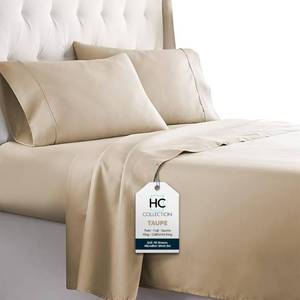 lot 14321 image: HC COLLECTION Bed Sheets Set Queen with 2 Pillowcases, Hotel Luxury Platinum 1800 Series Brushed Microfiber Deep Pocket Fitted Sheet, Fade Resistant Ultra Soft 4 Pcs Bedding for Hot Sleepers, Taupe