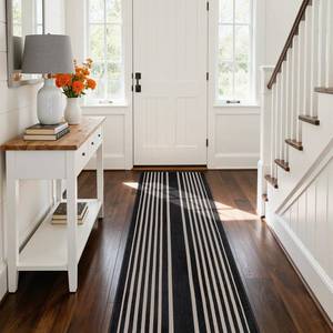 lot 14325 image: Beeiva Striped Runner Rug for Hallways, 2x6 Washable Runner for Entryway, Black and White Bathroom Runners Non Slip Soft Low Pile Vertical Striped Geometric Print Carpet Rugs for Kitchen Laundry Porch