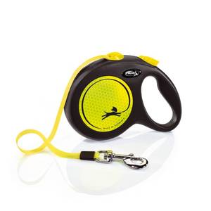 lot 14329 image: FLEXI New Neon Tape Retractable Dog Leashes for Large Dogs Upto 110 lbs. �� 16 ft., Neon YellowBlack  Tangle Free Pet Walking Leash with One-Handed Brake, Pause, LockGerman Quality Product