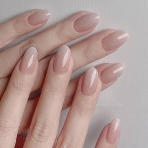 lot 14342 image: Round Press on Nails Short Fake Nails Nude White Nails Press ons with Solid Color Design Glossy Acrylic Full Cover Reusable Stick on Nails for Women Girls Daily Manicure 24Pcs